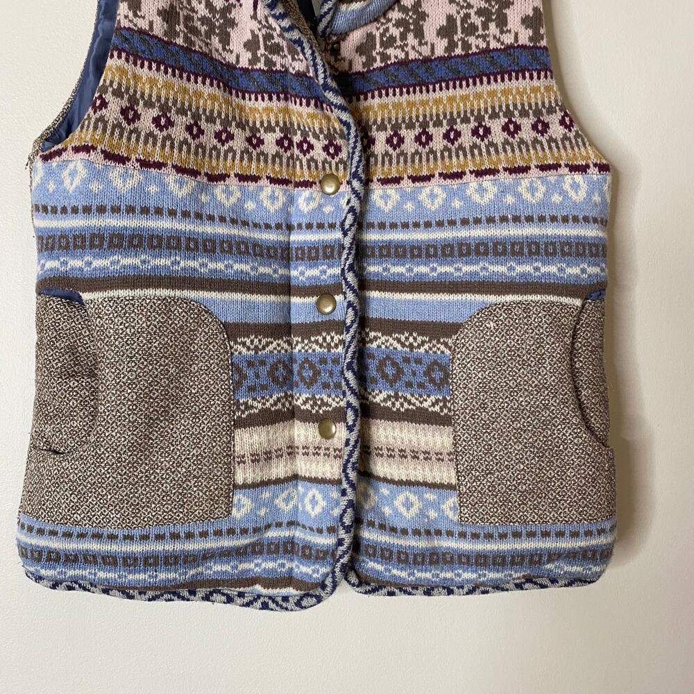 Y2K RUE 21 Fair Isle 100% Wool Knit Zip Snap Closure Vest XL - Picture 3 of 7